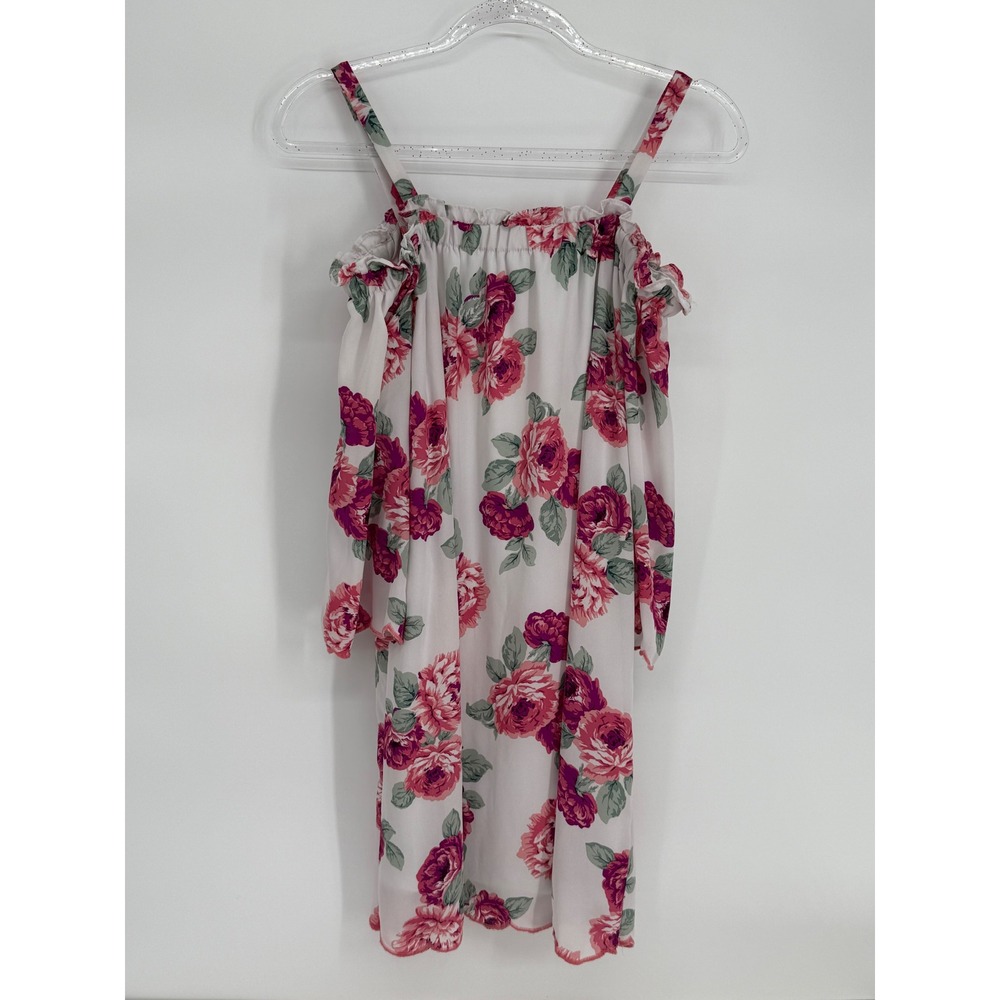 Lily Rose Womens Floral Cold Shoulder Mini Dress Ivory Pink Rose Sz S